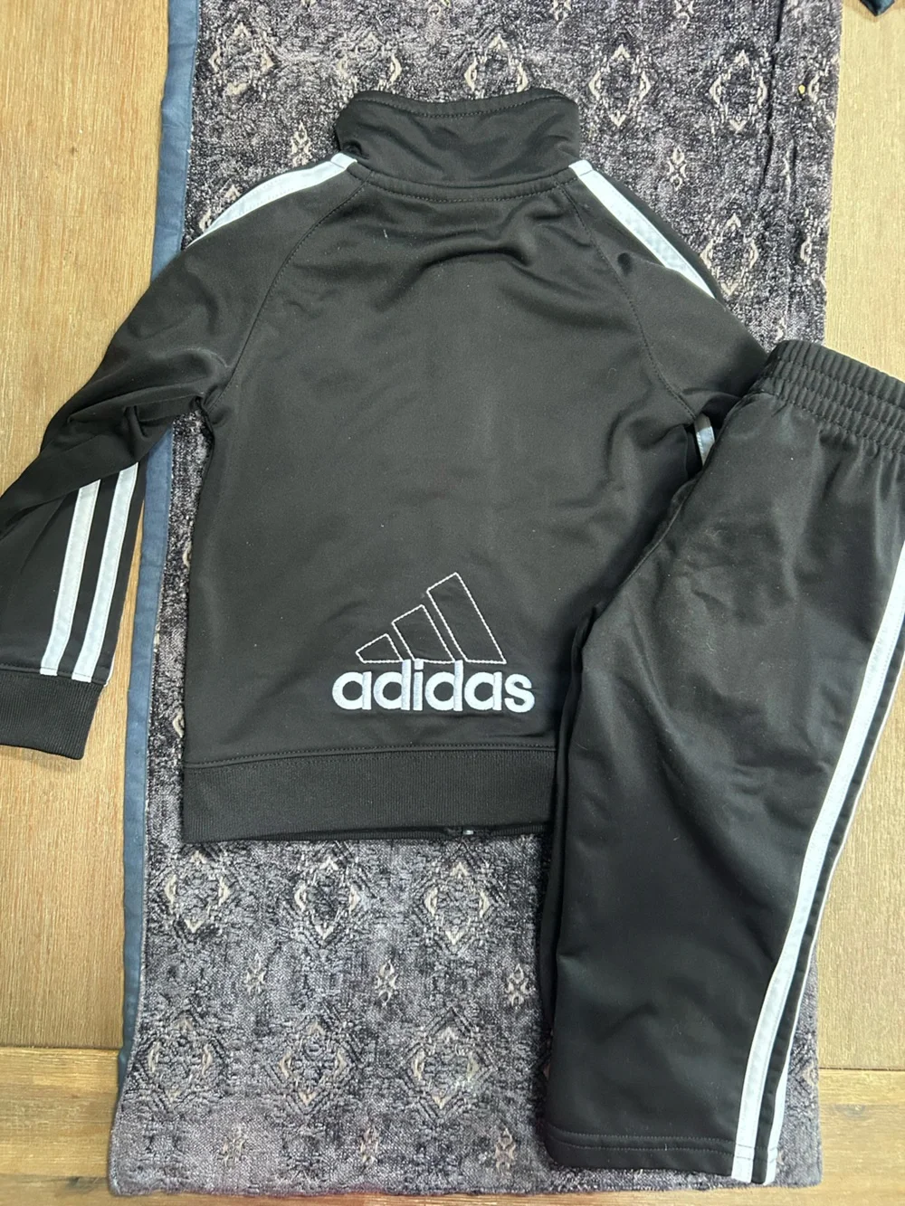 adidas Black Sweatpants & Jacket Set with White Stripes